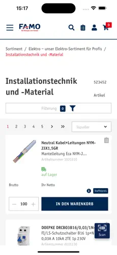 App-Bildschirm: Sortimente