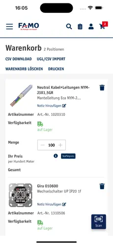 App-Bildschirm: Warenkorb