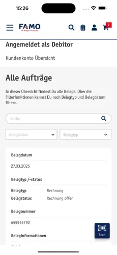 App-Bildschirm: Auftragsübersicht