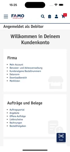 App-Bildschirm: Kundenkonto